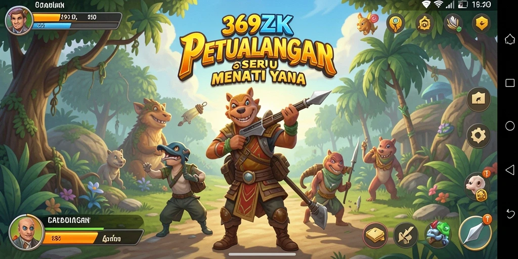 Screenshot utama 369ZK menampilkan aksi seru karakter petualangan.
