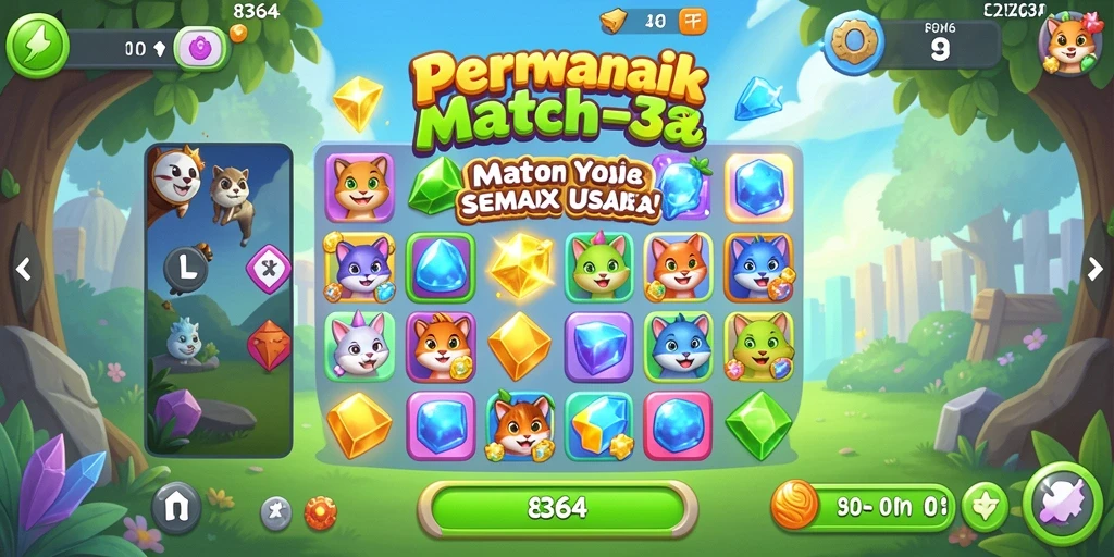 Screenshot utama 8364 yang menunjukkan gameplay seru Match-3.