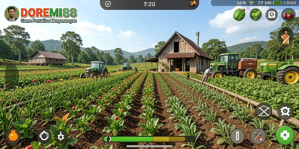 Tampilan gameplay seru dengan aktivitas bertani yang interaktif.