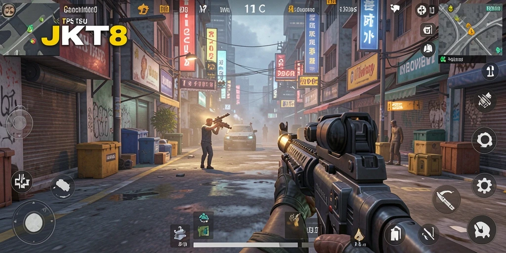 Tampilan gameplay JKT8 yang mendebarkan dan penuh aksi.