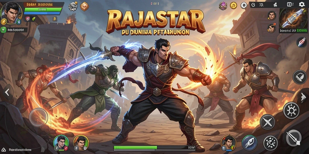 Gameplay RAJASTAR yang seru dan mendebarkan di arena pertarungan.